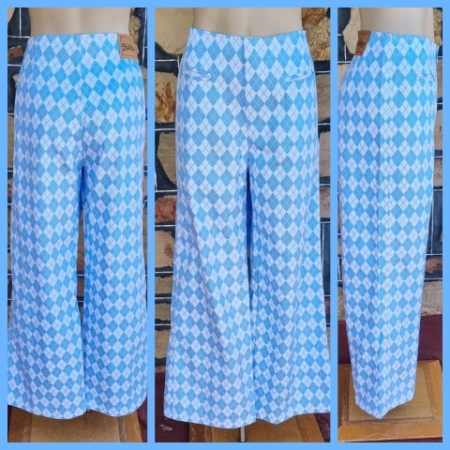 Retro inspired, Kimono Pant, by 'Emily of Mulholland on Holiday', cotton, blue Argyle Print, size XXXL