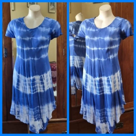 Hippy Dress, Blue Tie-Dye, rayon, by 'Gia', size S-L