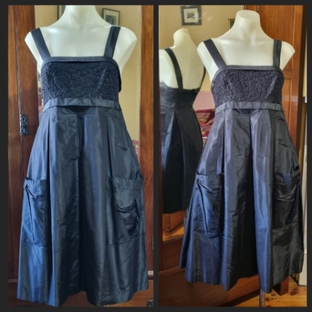 1960's Inspired Evening dress, Princess Line, Black Taffeta, by 'Vera Wang', size 6, 'NEW'