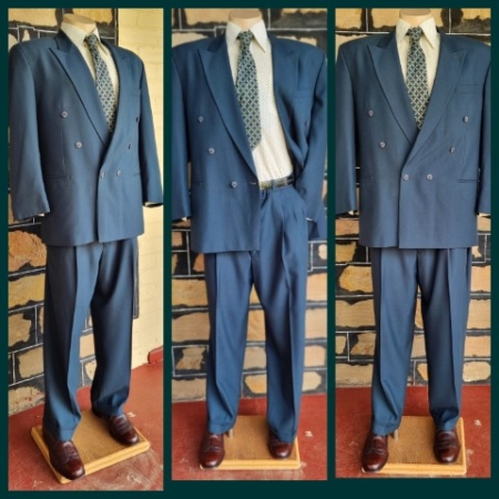1990's Double Breasted Suit, Dark Teal Green, by 'Threads of Fiji', size L