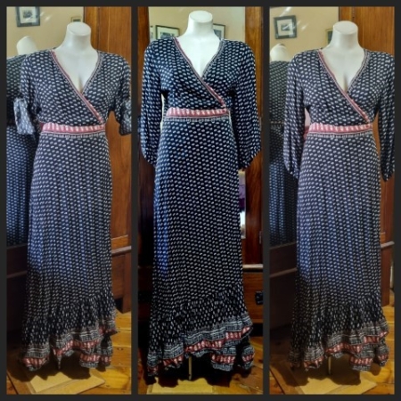 Bo-Ho Wrap Maxi Dress, black/red/cream print, Viscose, by 'Lalli', size M