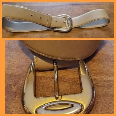 Vintage Vinyl Belt, Caramel with metal buckle, size S-M