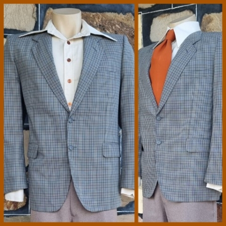 1970's Checked Blazer, Taupe, Polyester by 'Benini', size L